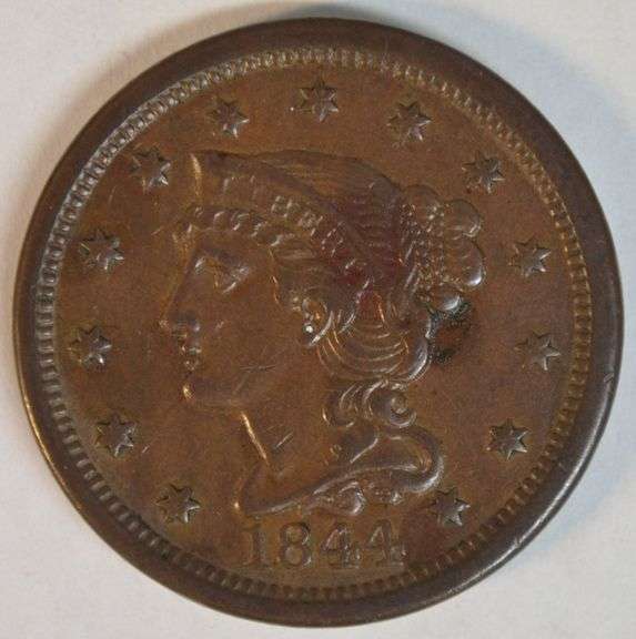 Nice AU 1844 Braided Hair Large Cent. Tougher date.