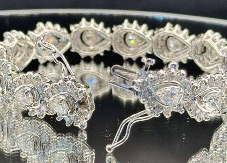 18.50CTW PEAR & ROUND DIAMOND TENNIS BRACELET 14K WHITE GOLD (30.37G)
