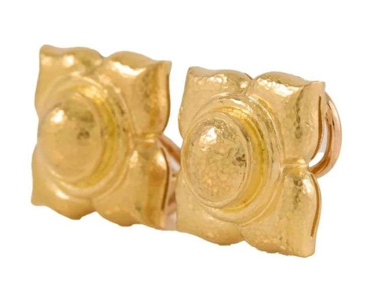 Elizabeth Locke Hammer Finish Quatrefoil Dome Convertible Earrings in 19K