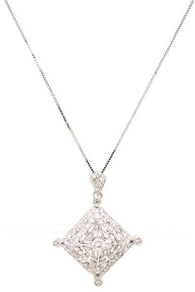 10kt White gold 0.50ctw diamond Vintage style Kite shaped pendant on chain