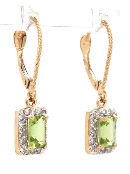 14kt Yellow gold Peridot and diamond dangle earrings