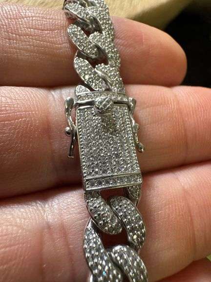 Rhodium Plated 925 Sterling Silver 9.5mm Miami Curb CZ 7" Bracelet