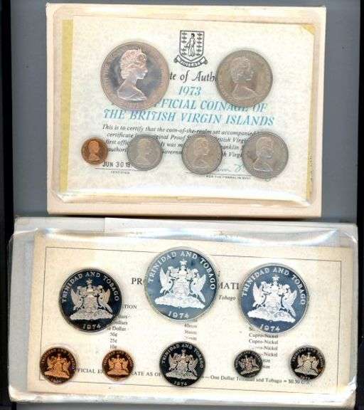2 Different Silver Proof Sets: 1973 Virgin Islands & 1974 Trinidad & Tobago