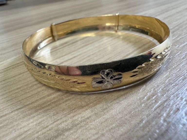 14k Yellow White Rose Tri Color Gold 8" Adjustable Bangle Bracelet 10mm Wide