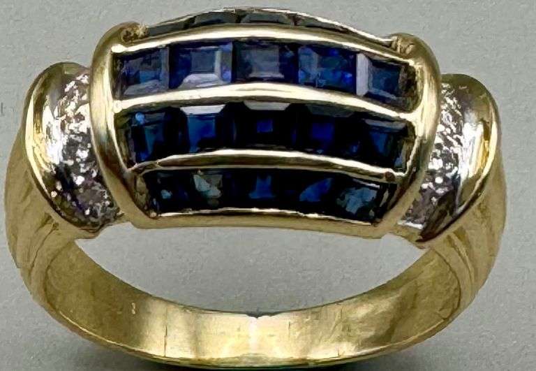 18K Yellow Gold Sapphire & Diamond Ring