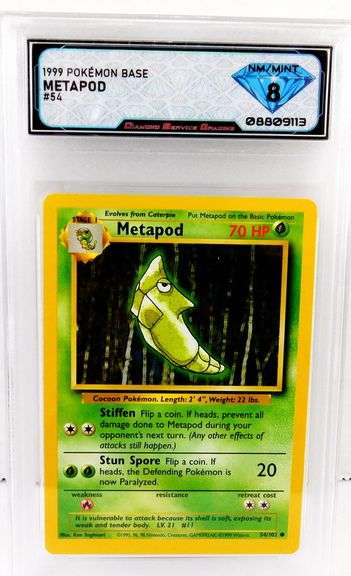 Pokémon 1999 Metapod Card, 8 NM