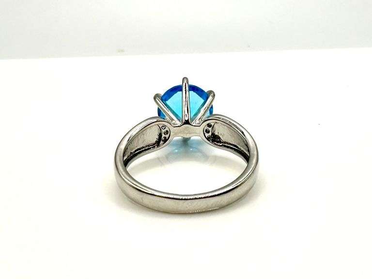 Amazing 14 Kt White Gold Plate 3.5 Ct Swiss Blue Topaz Ring