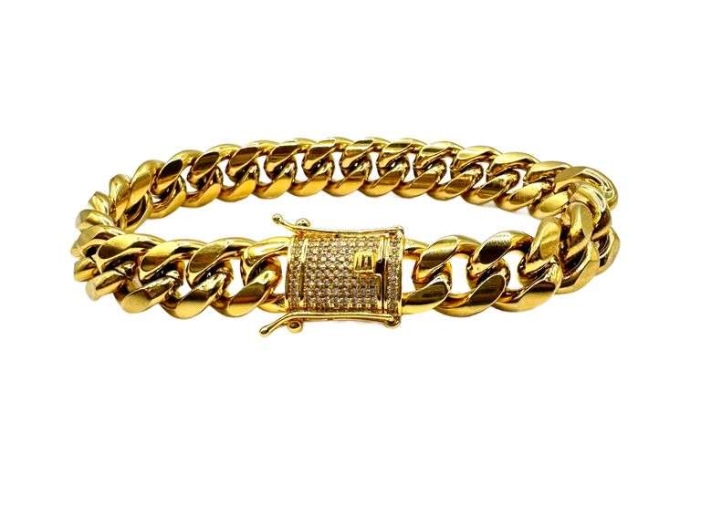 Sharp 70.1 Gram 14 K Yellow Gold Plate Cuban Curb Link Bracelet