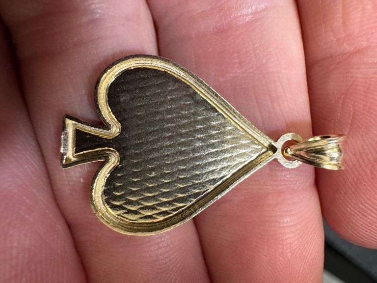 10K Yellow Gold Spades Card Suit Pendant