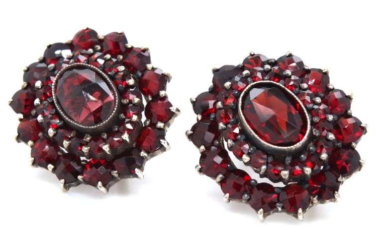 Antique Garnet cluster earrings in 925 sterling silver