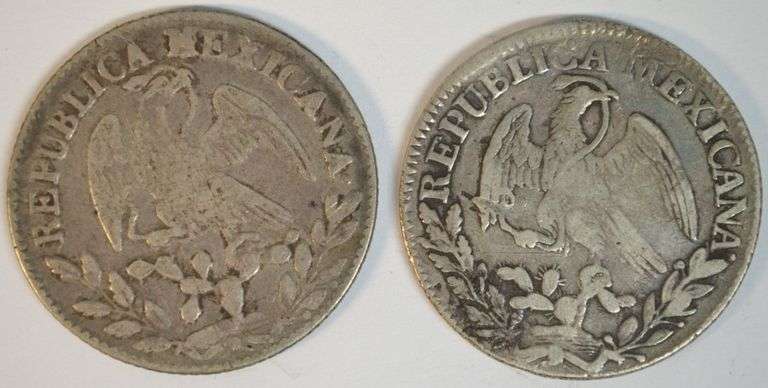 Scarce 1828 & 1849 Go MJ Mexico 2 Reales Cap and Rays Silver. VF/XF