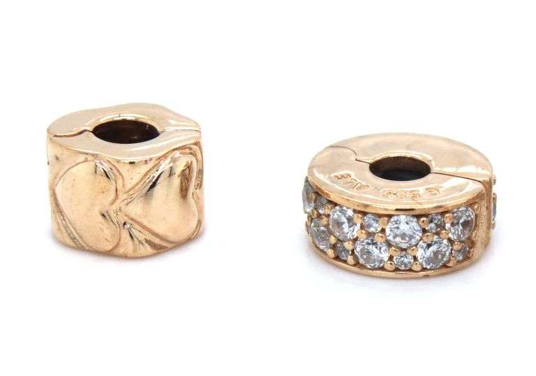 Lot of 5 Pandora gold and Cubic zirconia charms