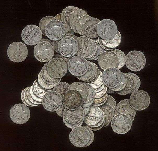 Nice lot of 100 assorted Old Winged-Head Silver Mercury Dimes