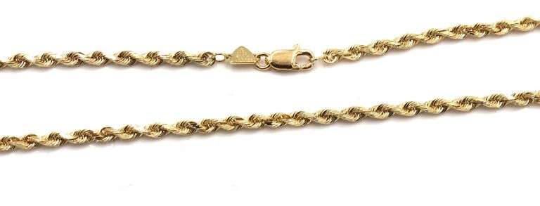 14kt Yellow gold 26-silk Rope chain necklace