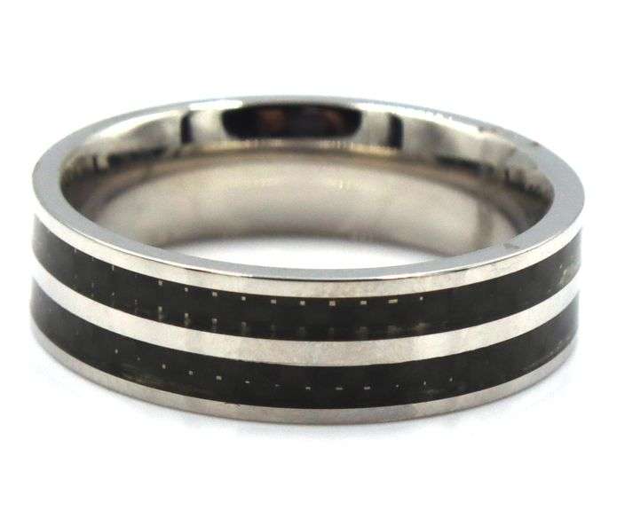 Chisel stainless steel polished with double row black carbon fiber Inlay band