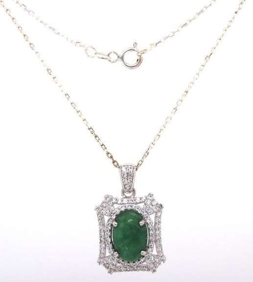 Lovely 2.25CTS Natural Emerald & 1.95CTW Sapphire Pendant Necklace in Sterling Silver