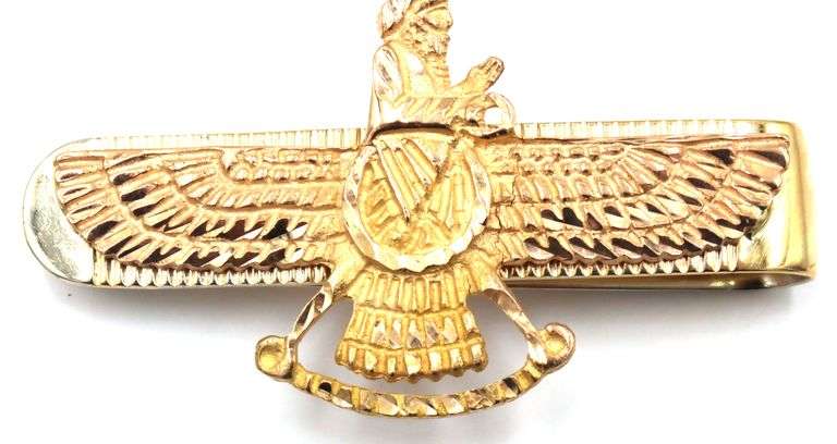 18kt Yellow gold Faravahar Symbol of Zoroastrianism Iranian Tie bar