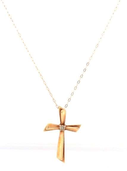 10kt Yellow gold diamond cross pendant on chain