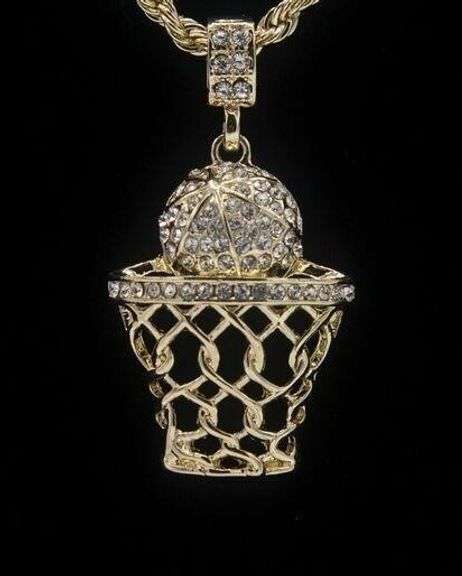 14 Kt Yellow Gold Plated Basketball Hoop Pendant Necklace