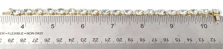 Beautiful 14K Yellow Gold Aquamarine Gemstone Bracelet with Diamond Accents