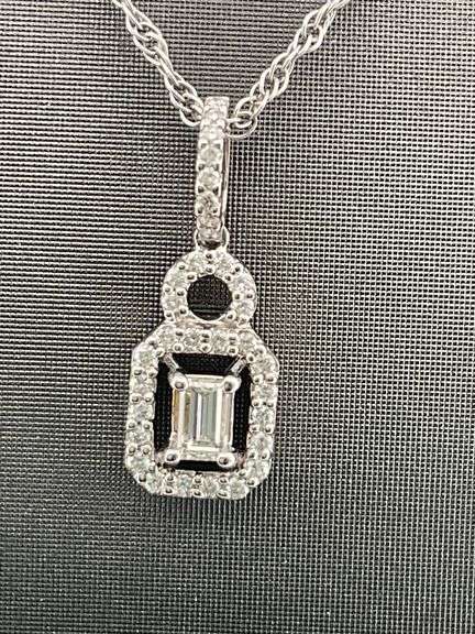 CERTIFIED BRAND NEW 14K WHITE CHAIN WITH DIAMOND PENDANT