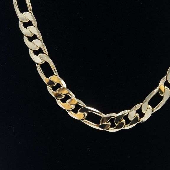 Huge 113 Gram 14 Kt Yellow Gold Plate Italian Figaro Link Necklace