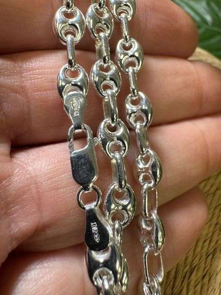 Italian 925 Sterling Silver 6mm Puffed Mariner Anchor Chain 22" Necklace