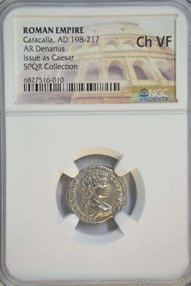 Nice Roman Silver Denarius of Emperor Caracalla, 198-217 AD. NGC Choice VF