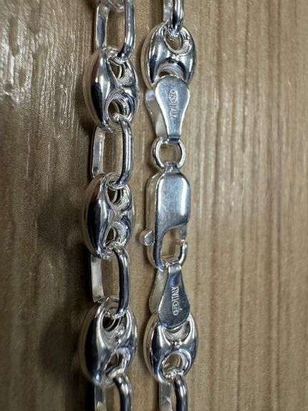 Italian 925 Sterling Silver 6mm Puffed Mariner Anchor Chain 22" Necklace