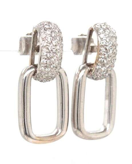 18kt White gold 0.60ctw pave diamond link dangle earrings