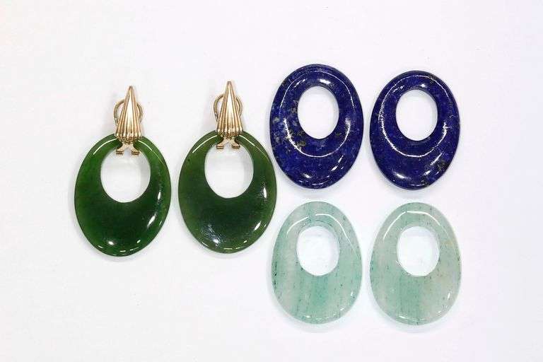 14K Earring and 3 Pairs of Gemstone Doorknockers