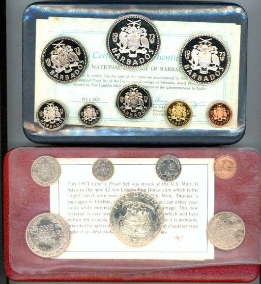 2 Different 1973 Silver Proof Sets: Barbados & Liberia