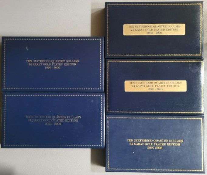 Complete Set of 50 Gold Plated Statehood Quarter Collection 1999-2008 in Boxes w/CoAs