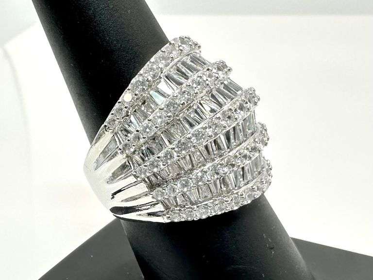 Sparkling 14 Kt White Gold Plate Huge 21.5 Ctw Simulated Diamond Ring