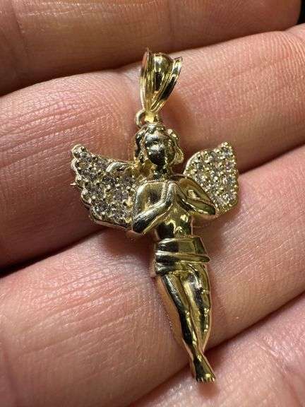 10K Yellow Gold Angel Pendant with Clear CZ Stones