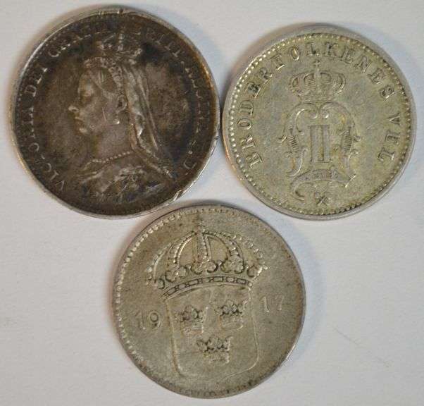 Razor sharp 1889 British Threepence, 1899 & 1917 Swedish 10 Ores