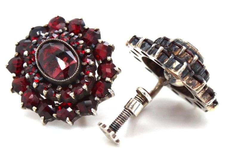 Antique Garnet cluster earrings in 925 sterling silver