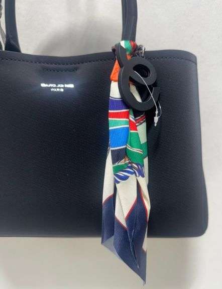 Stylish Black Tote Bag With Decorative Scarf, by David Jones, Paris