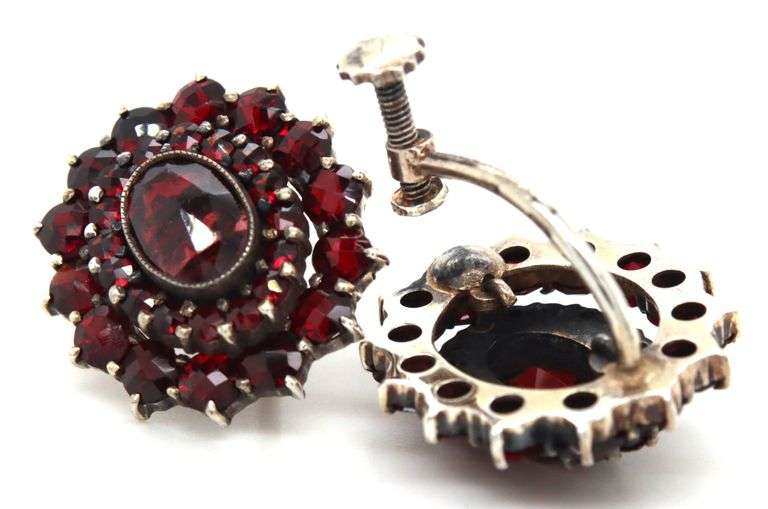Antique Garnet cluster earrings in 925 sterling silver