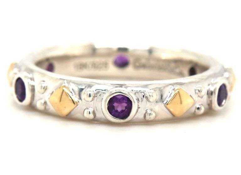 Gabriel & Co two tone bezel set amethyst stackable band