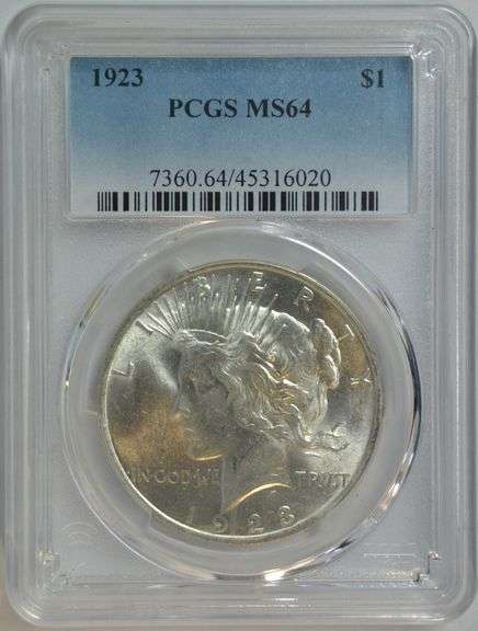 1923 Peace Silver Dollar $1 in PCGS Holder MS64 (Lustrous, Attractive Example)