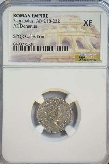 Great Elagabalus Roman Silver Denarius, 218-222 AD. NGC XF