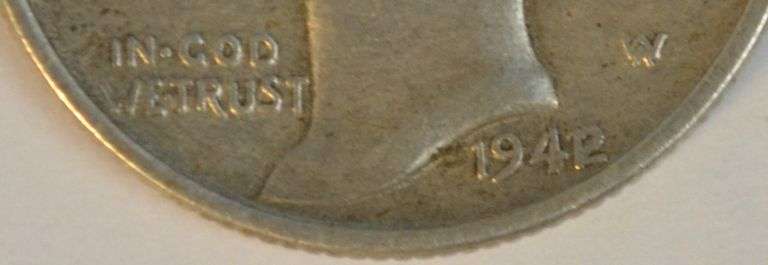 Very sharp 1942 over '1' Mercury Dime in AU