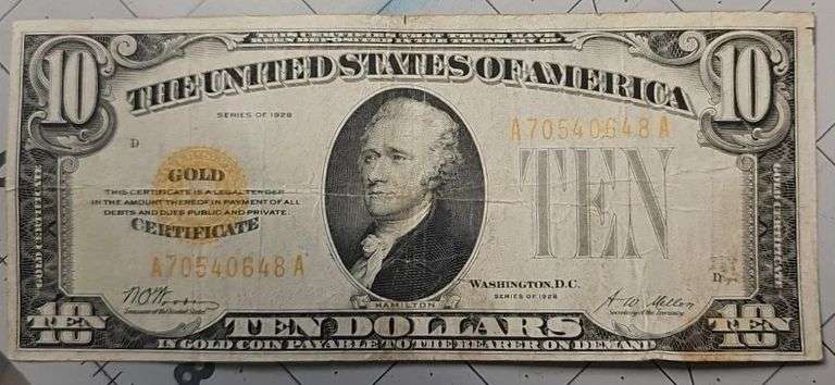1928 $10 Gold Certificate Fr# 2400 Very Nice Circulated Note U.S. Paper Money