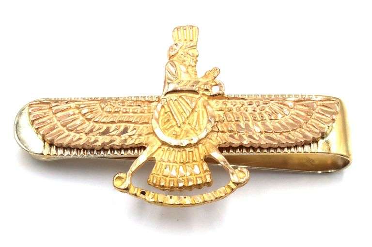 18kt Yellow gold Faravahar Symbol of Zoroastrianism Iranian Tie bar