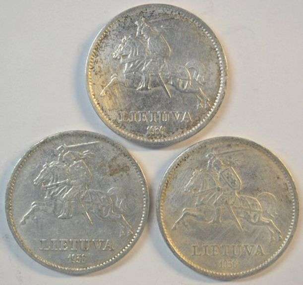 3 Nice lustrous upper end 1936 Lithuania Silver 10 Litu piece