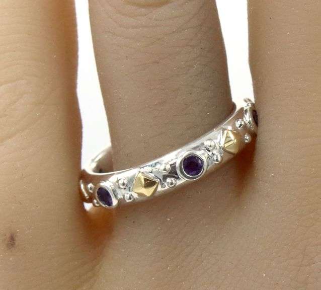 Gabriel & Co two tone bezel set amethyst stackable band