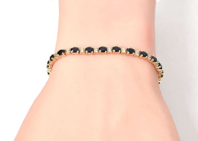 Elegant 14K Yellow Gold Blue Sapphire Gemstone Bracelet with Diamond Accents