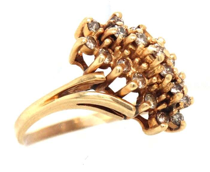 Sweet 14K YG Diamond Waterfall Cluster Ring