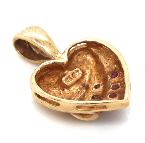 10kt Yellow gold ruby and diamond heart shaped pendant